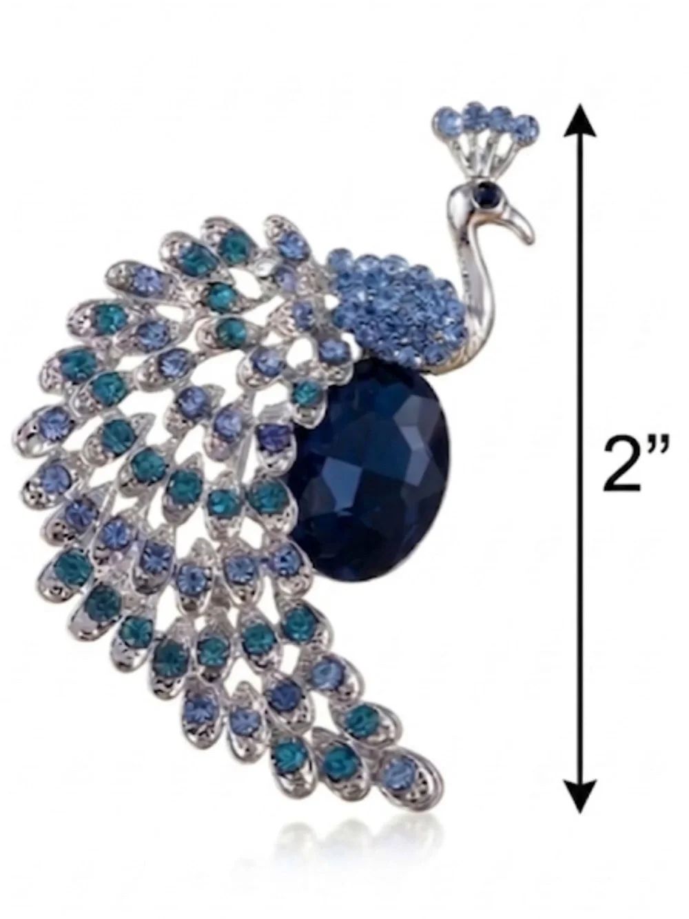 Silver Peacock Brooch Blue Teal Rhinestone Crystal Pin New in Box